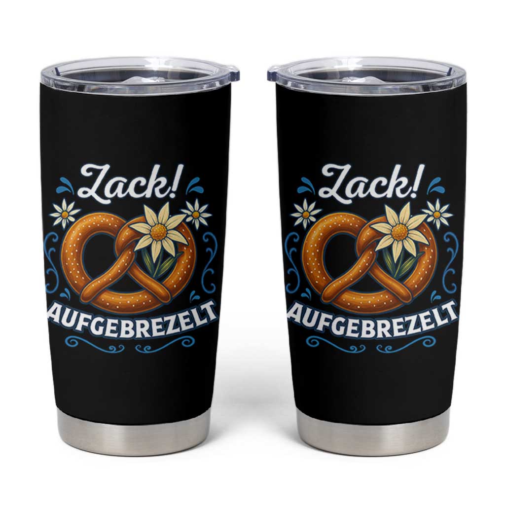 Zack Aufgebrezelt Oktoberfest Tumbler Cup Funny Bavarian Pretzel Edelweiss Blue - Wonder Print Shop