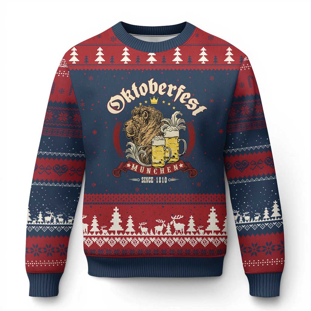 Oktoberfest Munchen Ugly Christmas Sweater Munich Since 1810 Bavarian Lion and Beer - Wonder Print Shop