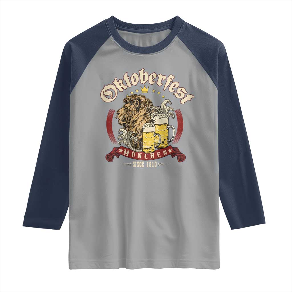 Oktoberfest Munchen Raglan Shirt Munich Since 1810 Bavarian Lion and Beer - Wonder Print Shop