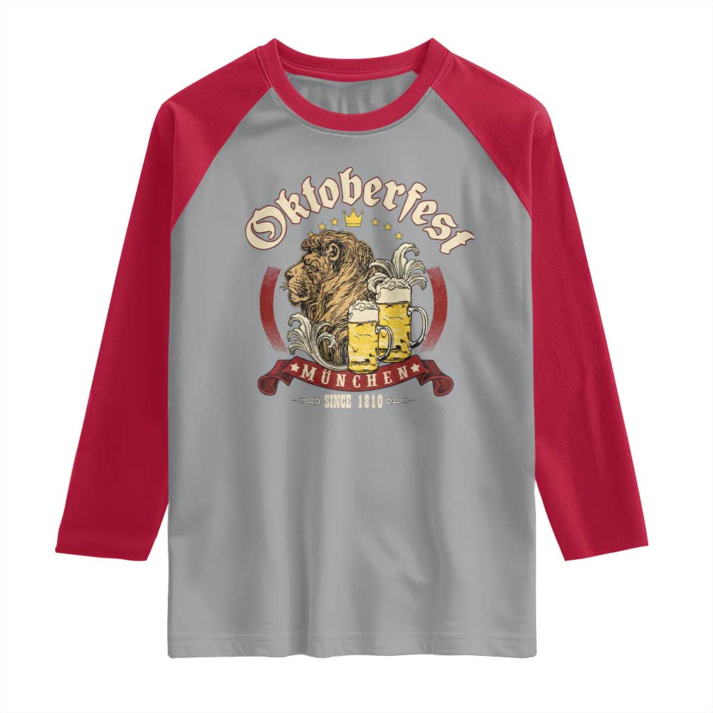 Oktoberfest Munchen Raglan Shirt Munich Since 1810 Bavarian Lion and Beer - Wonder Print Shop