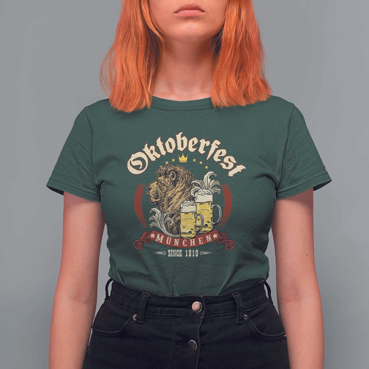 Oktoberfest Munchen T Shirt For Women Munich Since 1810 Bavarian Lion and Beer - Wonder Print Shop