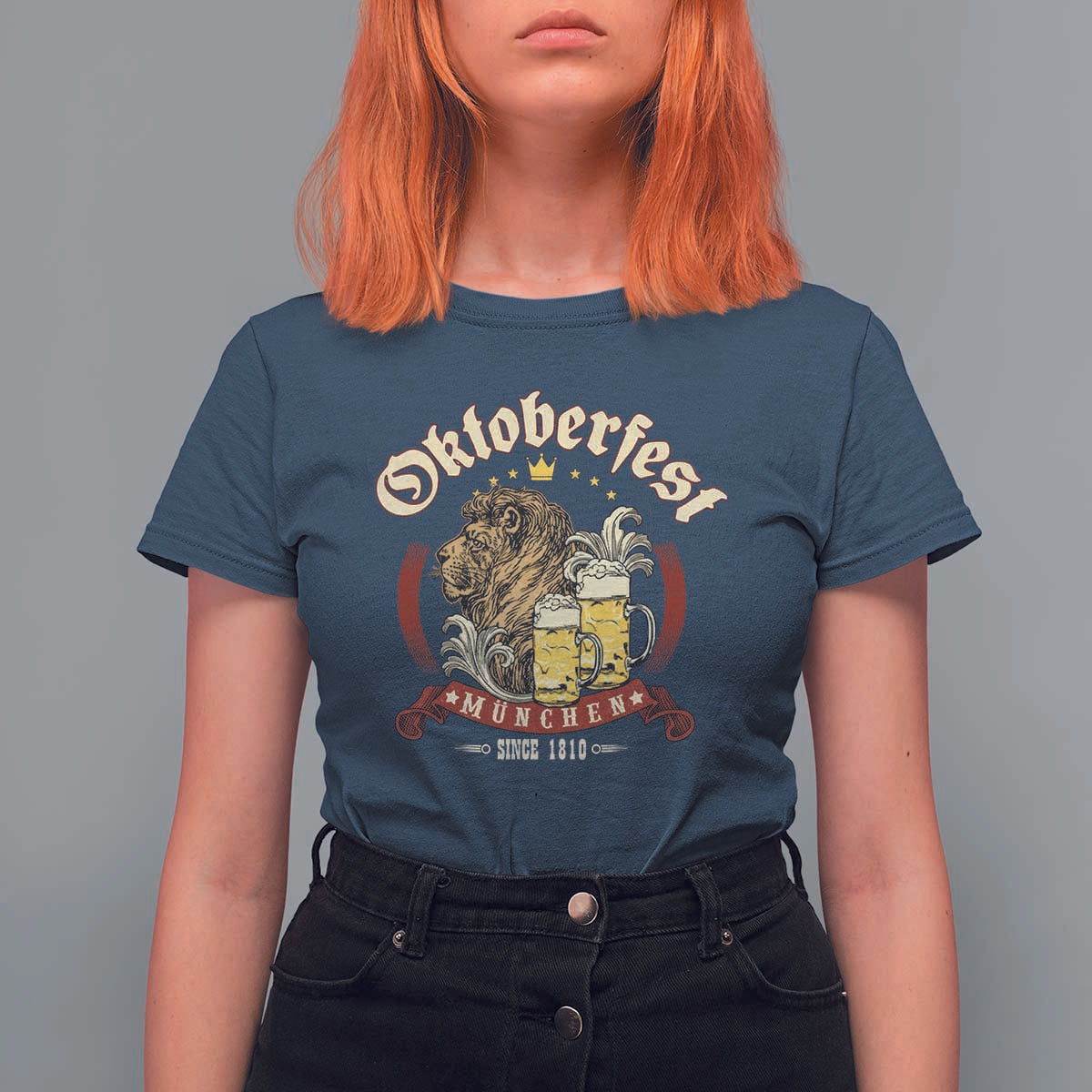 Oktoberfest Munchen T Shirt For Women Munich Since 1810 Bavarian Lion and Beer - Wonder Print Shop