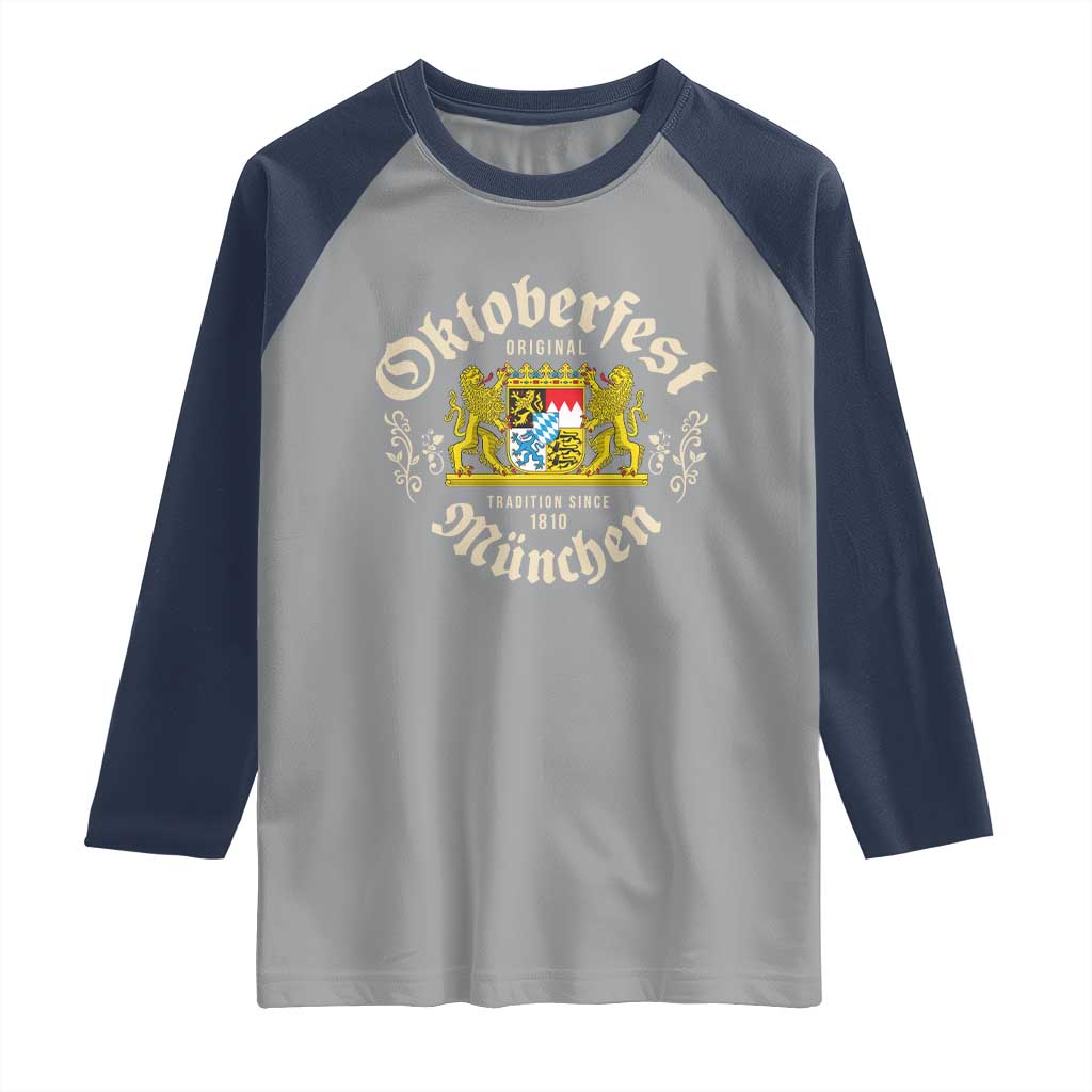 Oktoberfest Munchen Since 1810 Raglan Shirt Original Tradition Bavarian Coat of Arms Heritage Festival - Wonder Print Shop