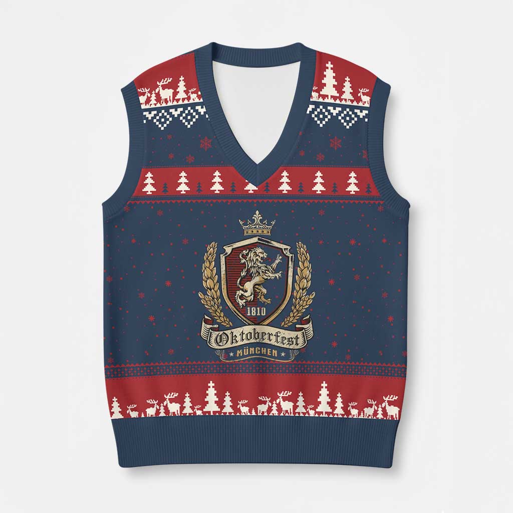 Oktoberfest Munchen Lion Crest V-Neck Knit Sweater Vest Classic Bavarian Festival TS02