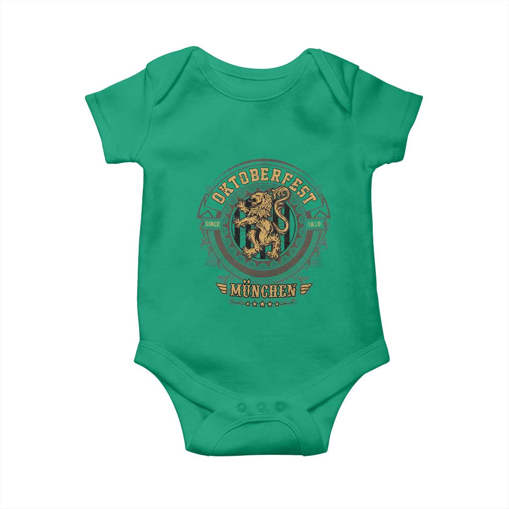 Oktoberfest Munchen Baby Onesie Munich Vintage Round Emblem with Bavarian Lion - Wonder Print Shop