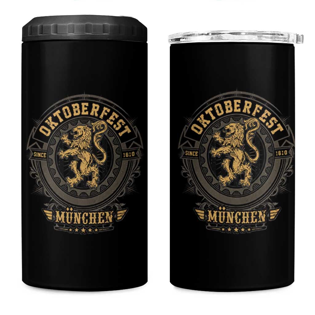 Oktoberfest Munchen 4 in 1 Can Cooler Tumbler Munich Vintage Round Emblem with Bavarian Lion - Wonder Print Shop
