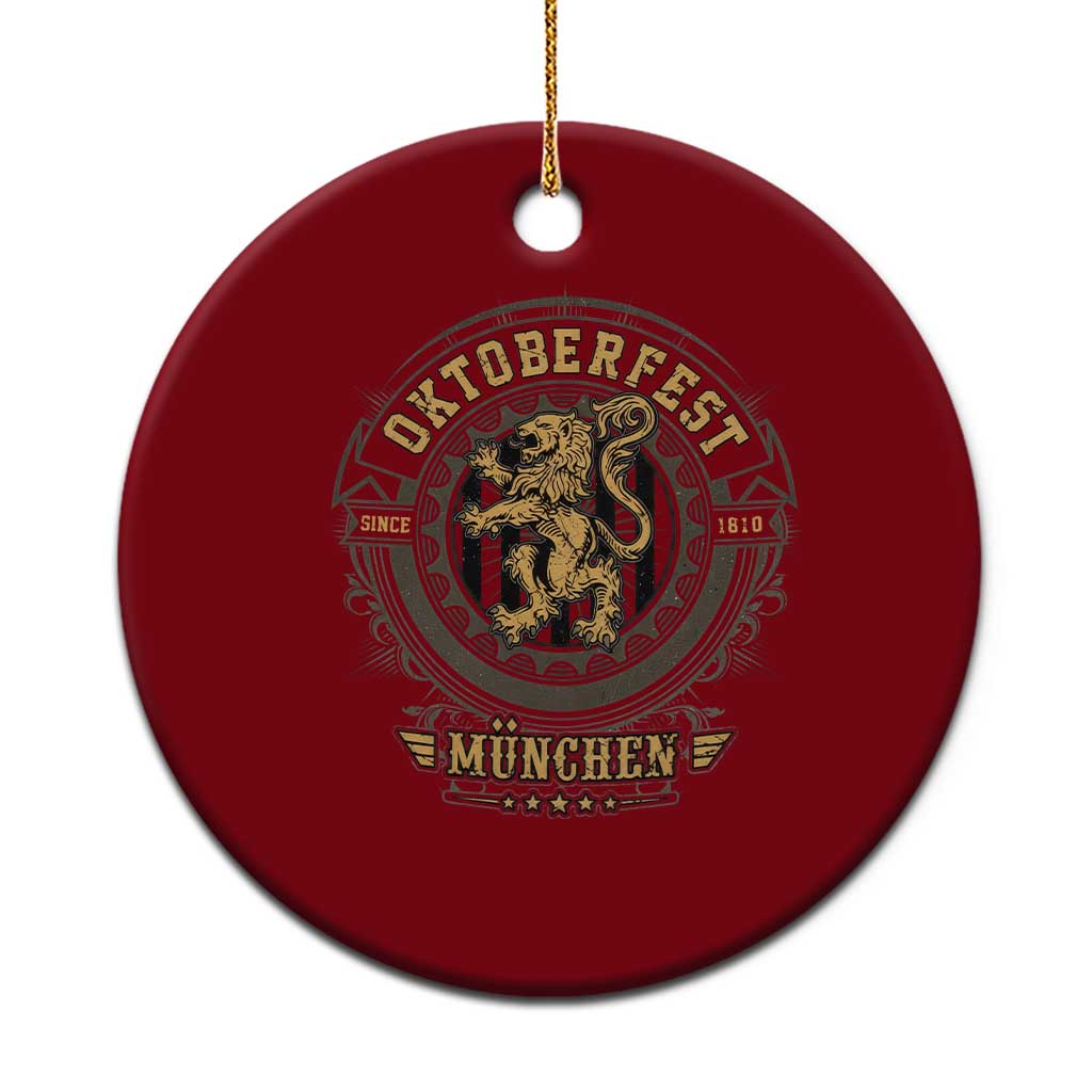 Oktoberfest Munchen Ceramic Ornament Munich Vintage Round Emblem with Bavarian Lion - Wonder Print Shop