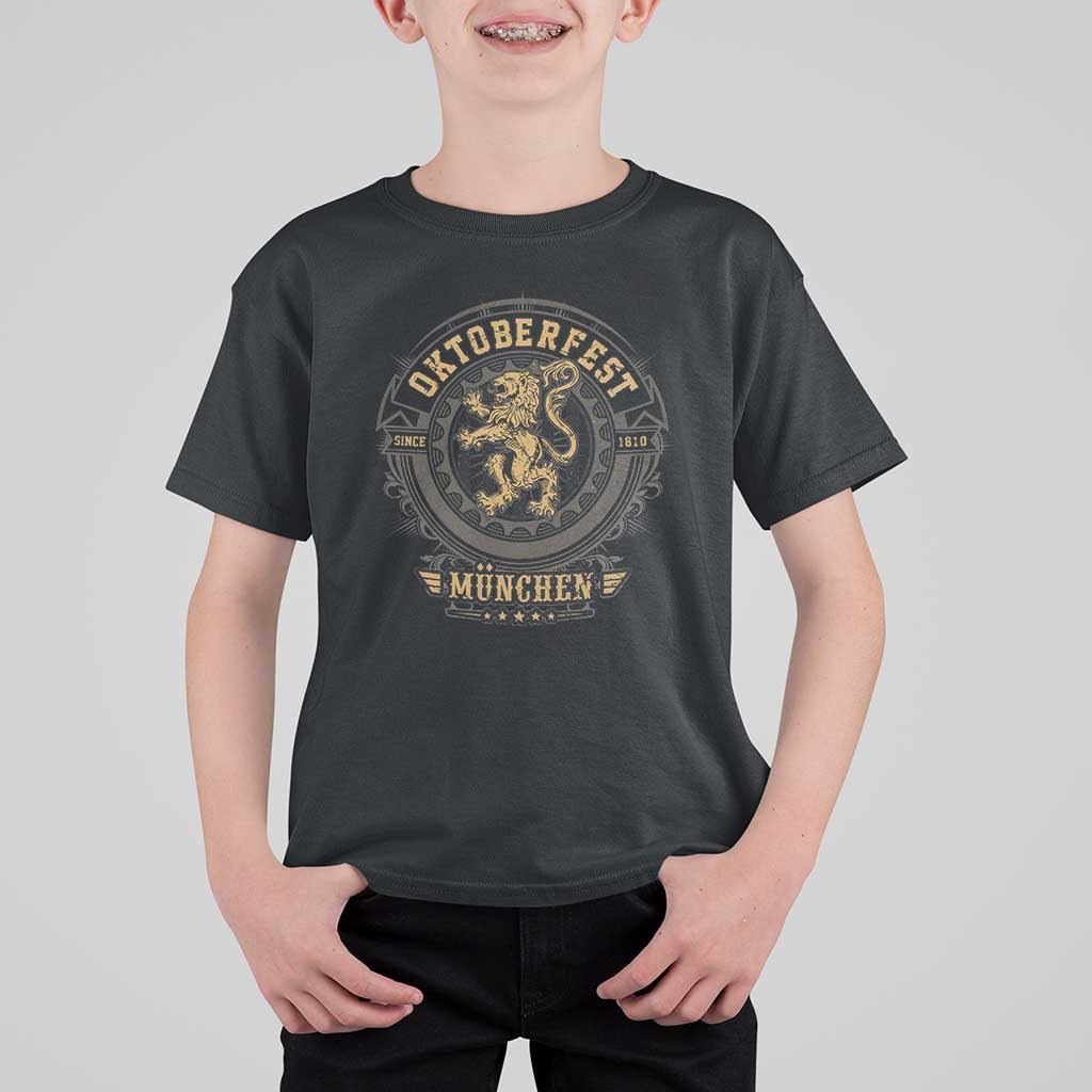 Oktoberfest Munchen T Shirt For Kid Munich Vintage Round Emblem with Bavarian Lion - Wonder Print Shop