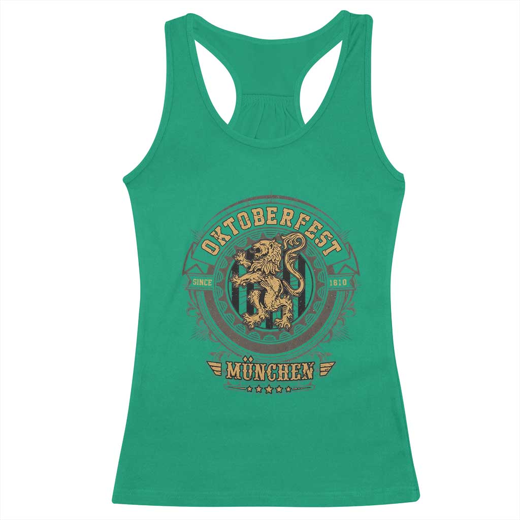 Oktoberfest Munchen Racerback Tank Top Munich Vintage Round Emblem with Bavarian Lion - Wonder Print Shop