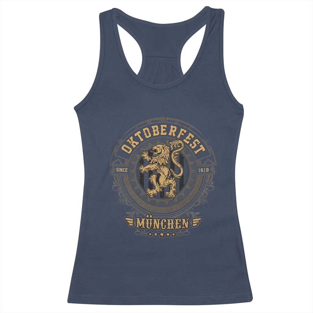 Oktoberfest Munchen Racerback Tank Top Munich Vintage Round Emblem with Bavarian Lion - Wonder Print Shop