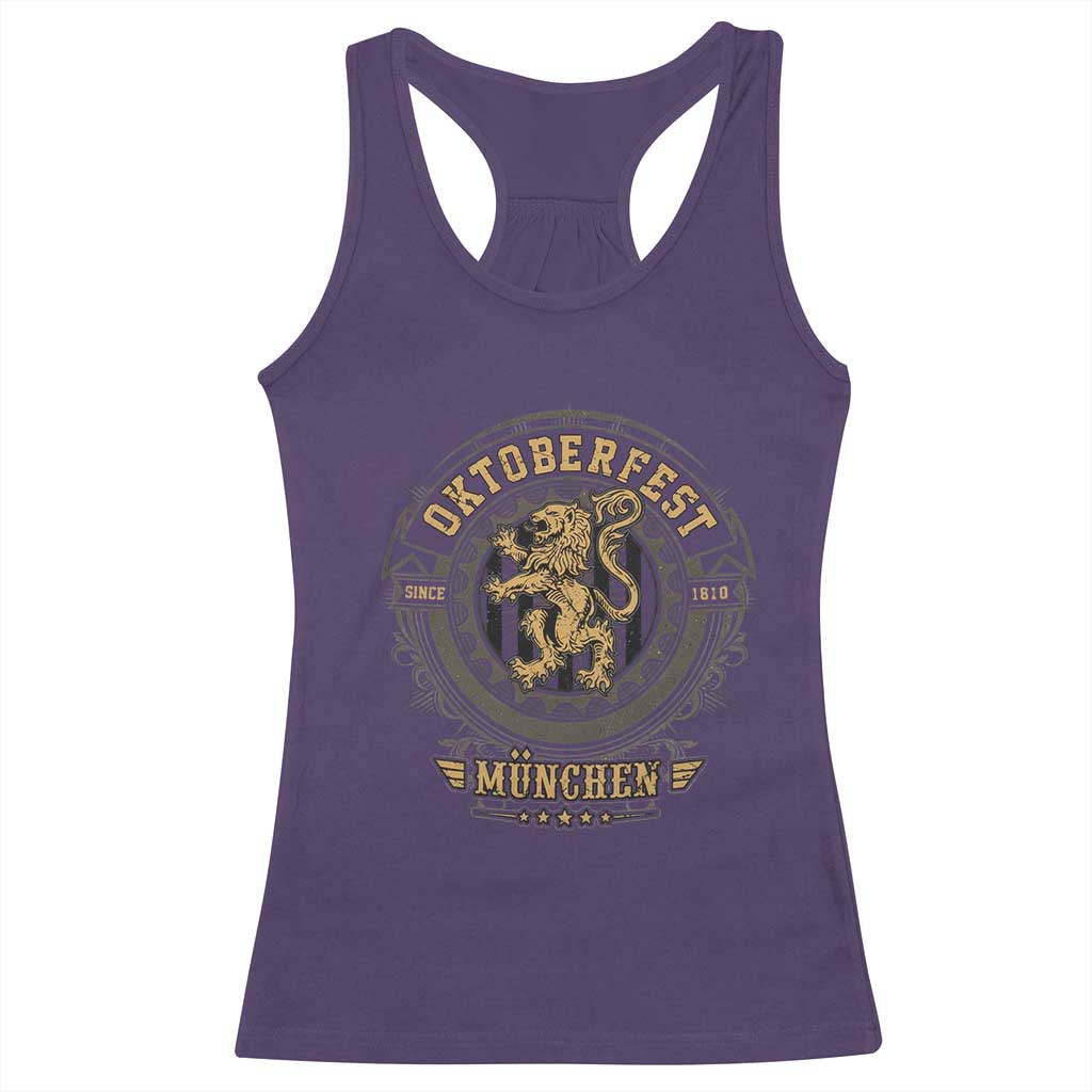 Oktoberfest Munchen Racerback Tank Top Munich Vintage Round Emblem with Bavarian Lion - Wonder Print Shop