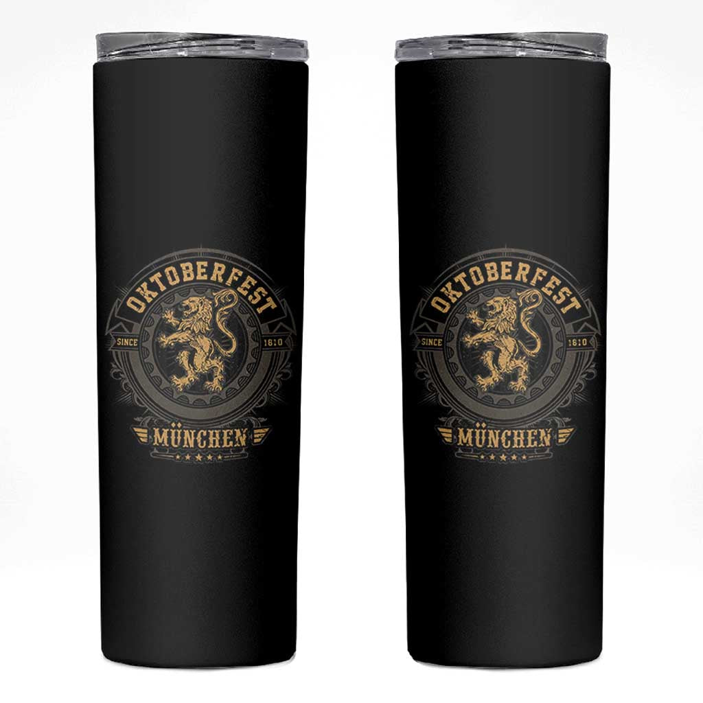 Oktoberfest Munchen Skinny Tumbler Munich Vintage Round Emblem with Bavarian Lion - Wonder Print Shop