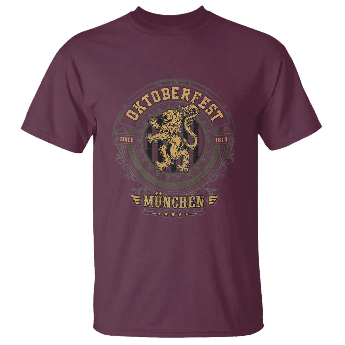 Oktoberfest Munchen T Shirt Munich Vintage Round Emblem with Bavarian Lion - Wonder Print Shop