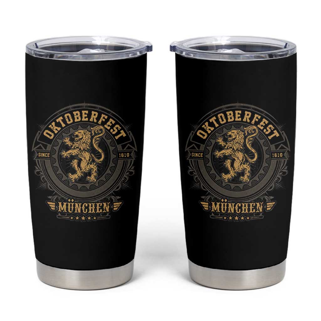 Oktoberfest Munchen Tumbler Cup Munich Vintage Round Emblem with Bavarian Lion - Wonder Print Shop
