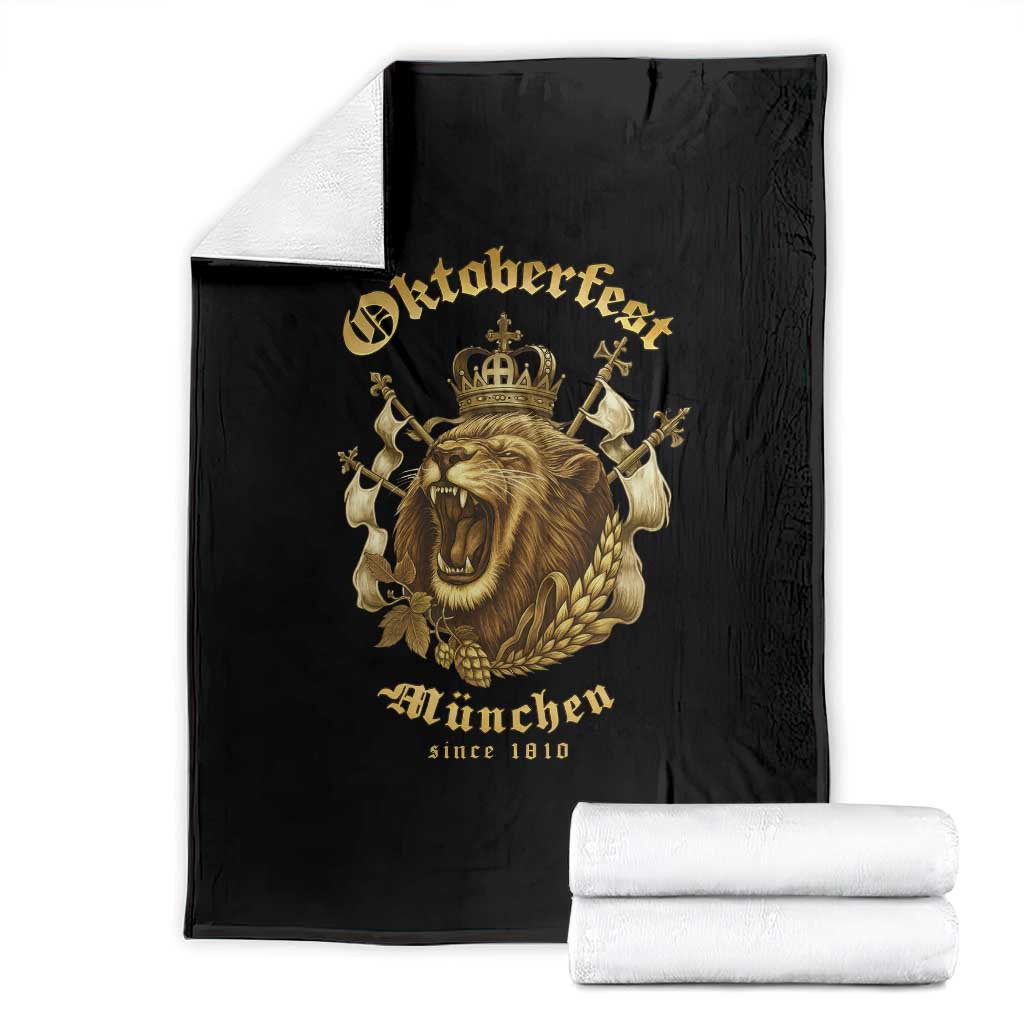 Oktoberfest Munchen Roaring Lion Throw Blanket Since 1810 Crown and Beer Weapon - Wonder Print Shop