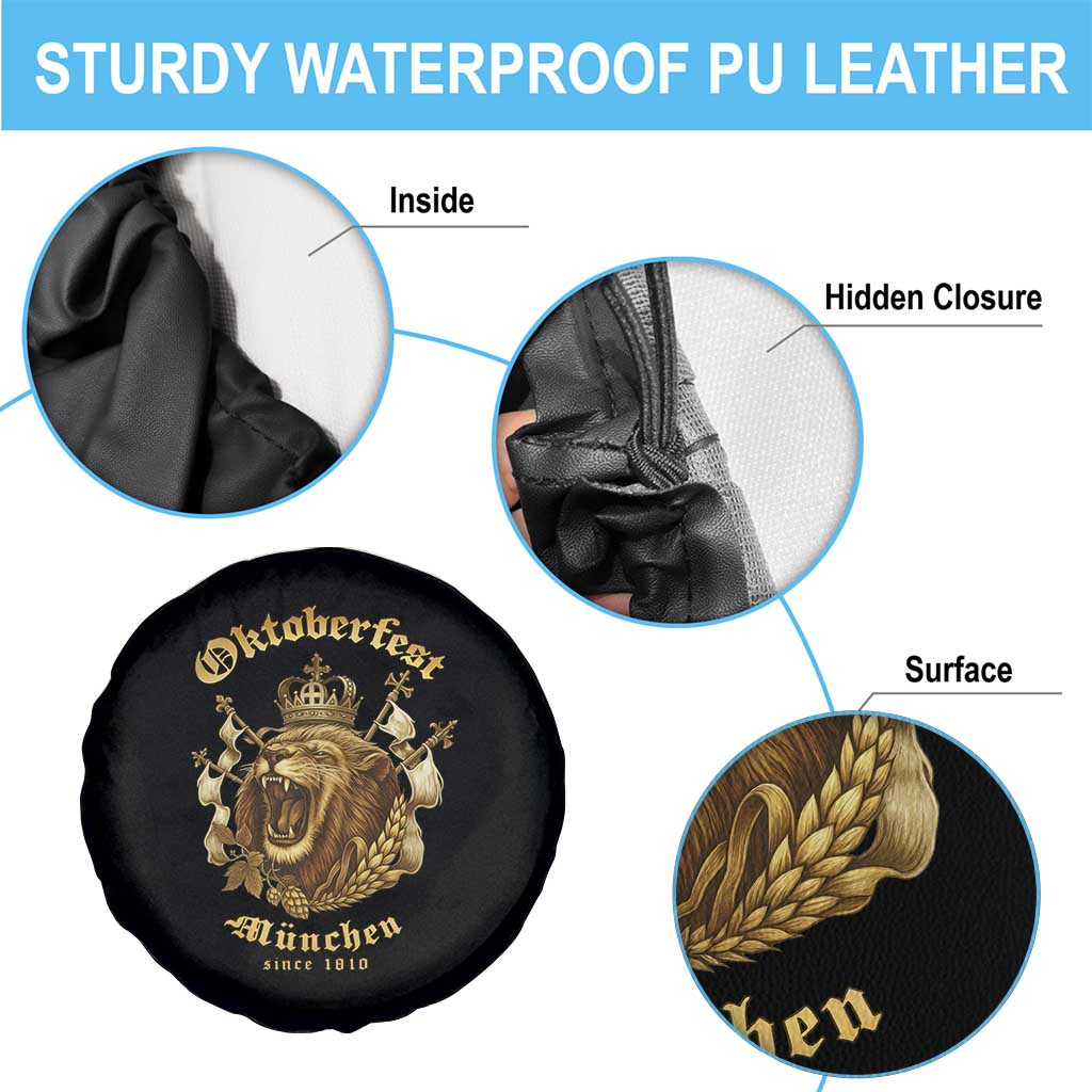 Oktoberfest Munchen Roaring Lion Spare Tire Cover Since 1810 Crown and Beer Weapon - Wonder Print Shop