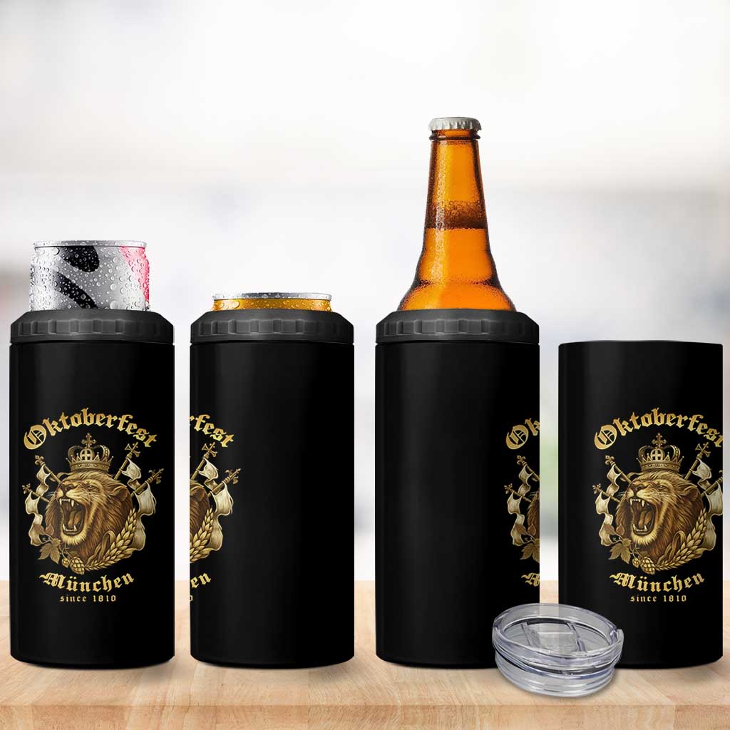 Oktoberfest Munchen Roaring Lion 4 in 1 Can Cooler Tumbler Since 1810 Crown and Beer Weapon - Wonder Print Shop