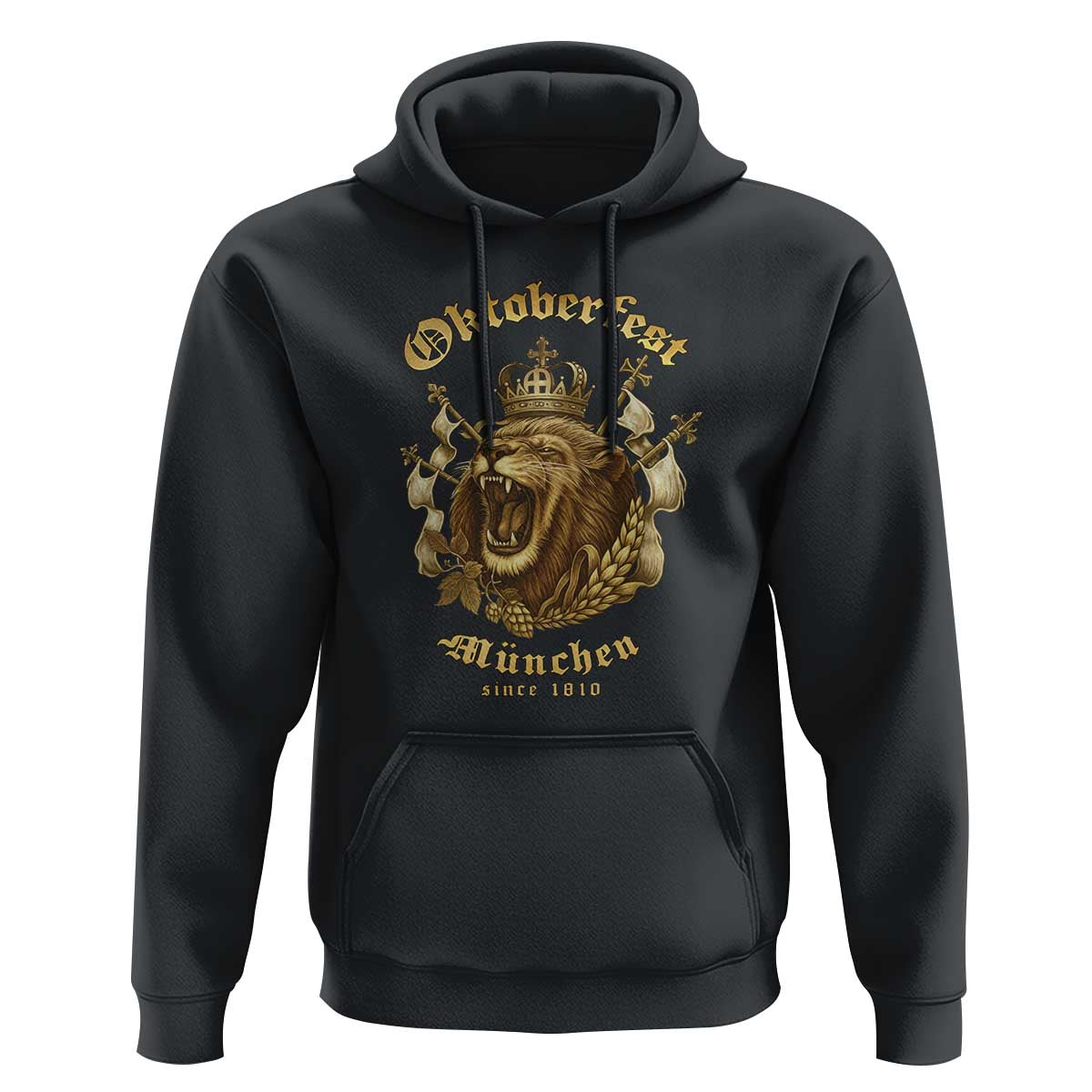 Oktoberfest Munchen Roaring Lion Hoodie Since 1810 Crown and Beer Weapon - Wonder Print Shop
