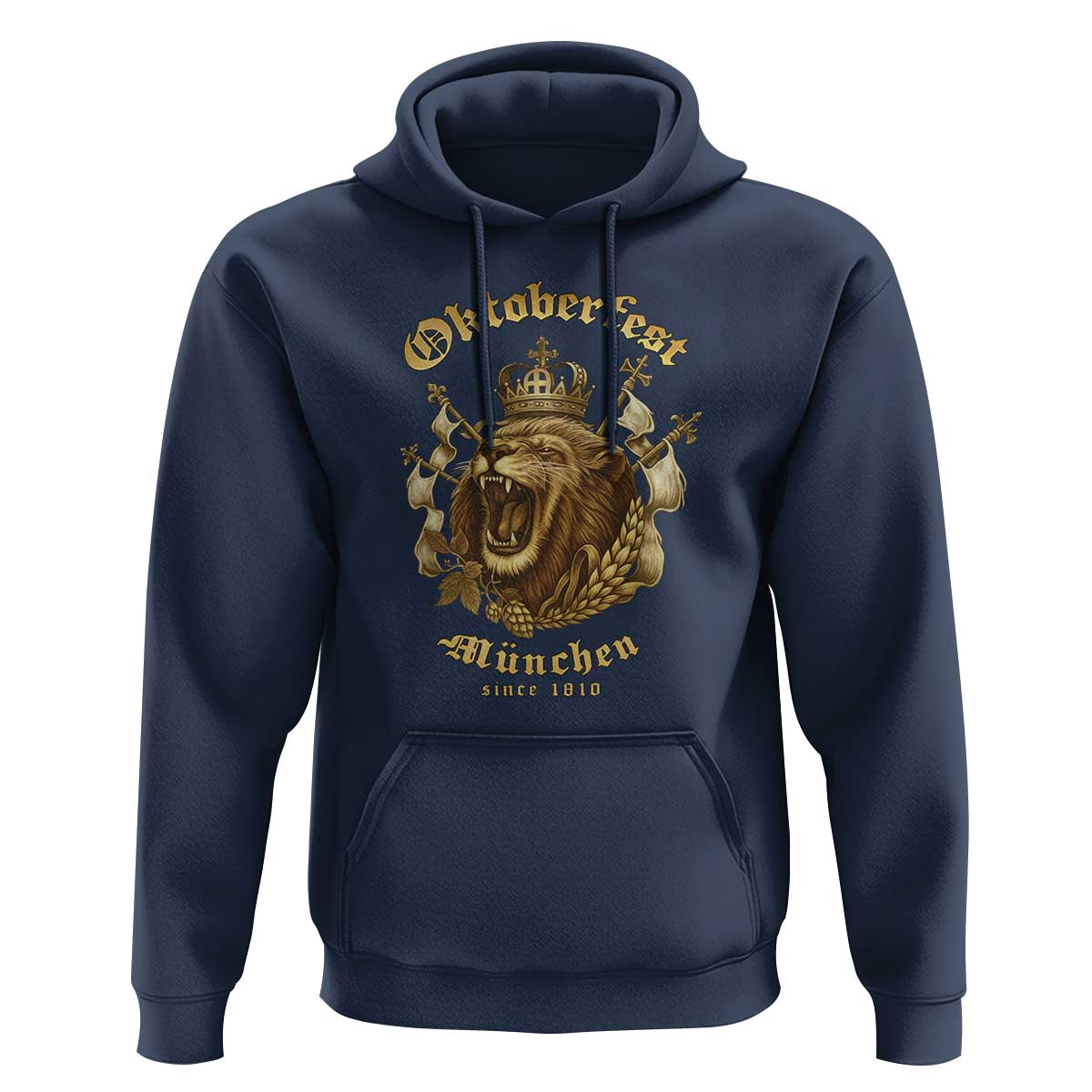 Oktoberfest Munchen Roaring Lion Hoodie Since 1810 Crown and Beer Weapon - Wonder Print Shop