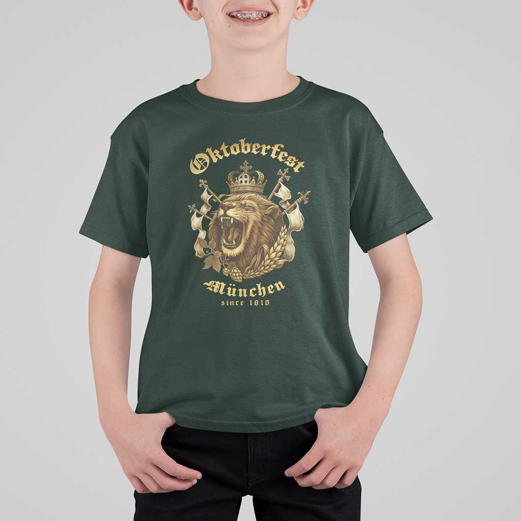 Oktoberfest Munchen Roaring Lion T Shirt For Kid Since 1810 Crown and Beer Weapon - Wonder Print Shop