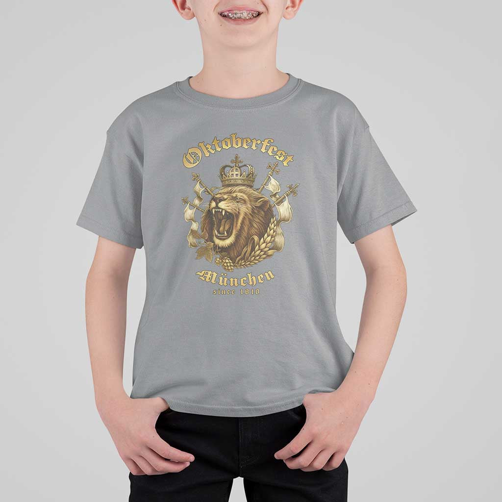 Oktoberfest Munchen Roaring Lion T Shirt For Kid Since 1810 Crown and Beer Weapon - Wonder Print Shop