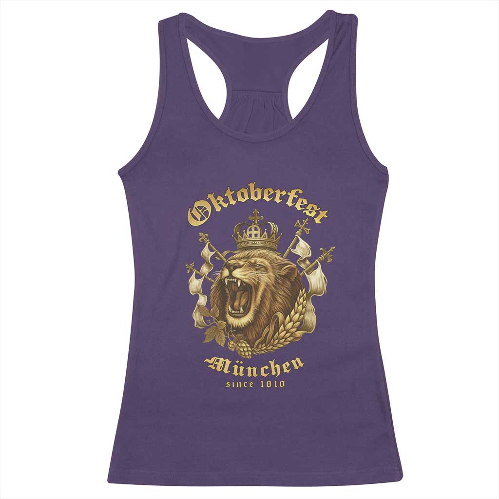 Oktoberfest Munchen Roaring Lion Racerback Tank Top Since 1810 Crown and Beer Weapon - Wonder Print Shop