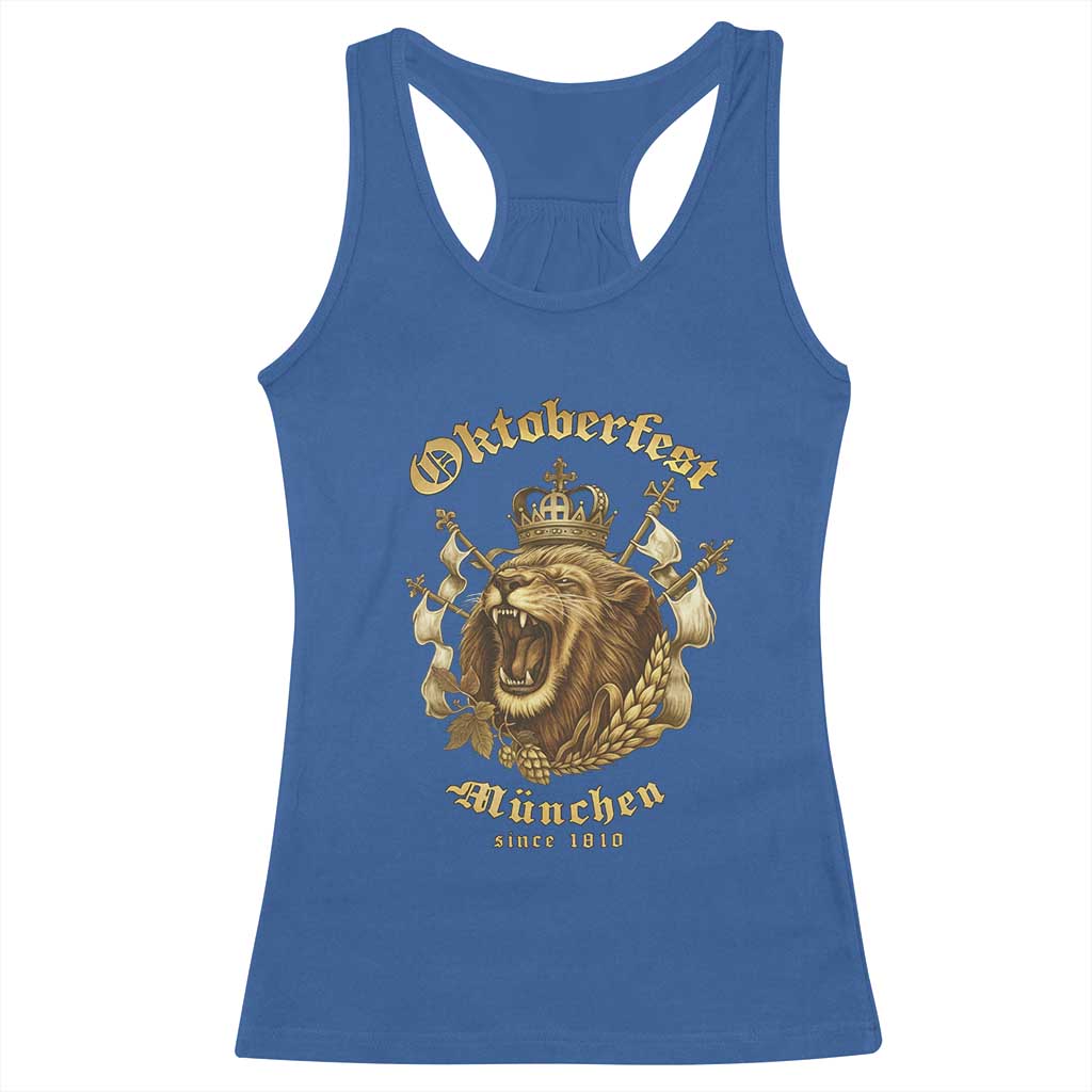 Oktoberfest Munchen Roaring Lion Racerback Tank Top Since 1810 Crown and Beer Weapon - Wonder Print Shop