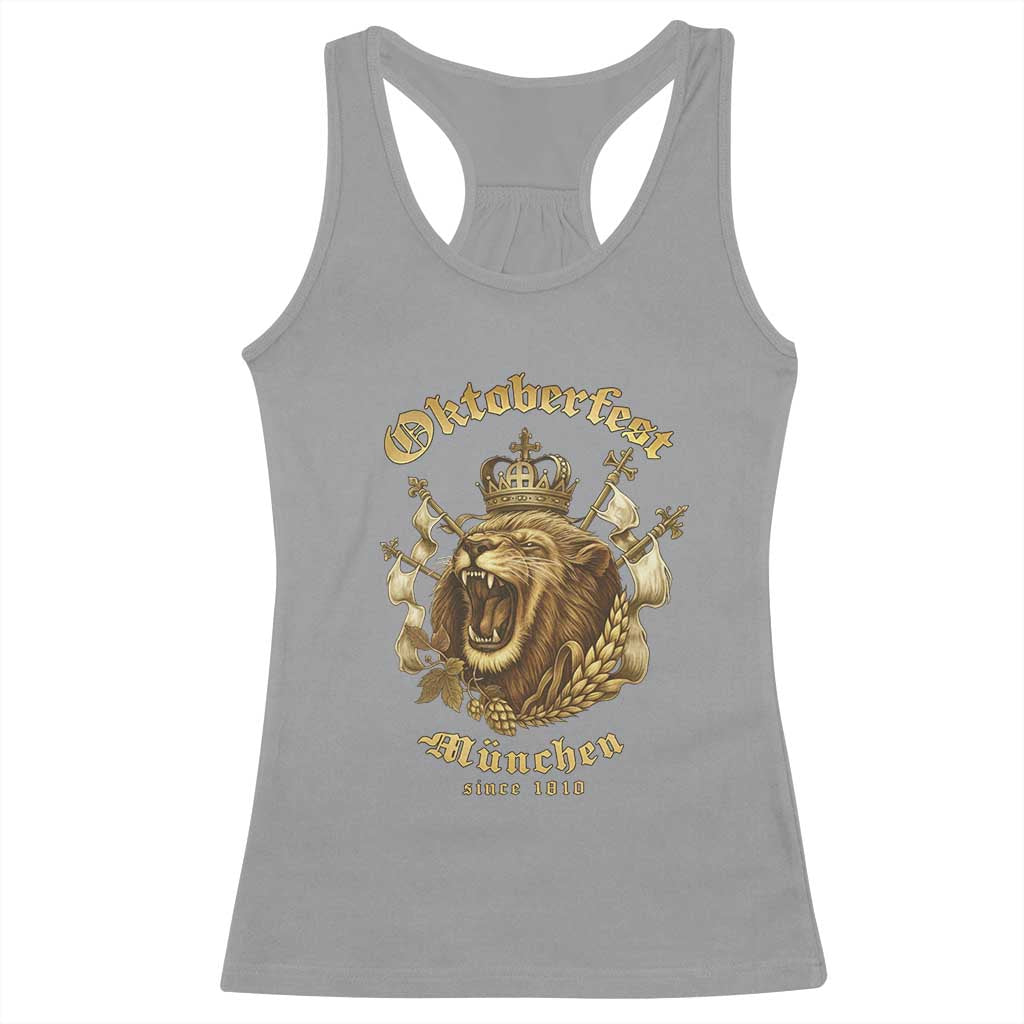 Oktoberfest Munchen Roaring Lion Racerback Tank Top Since 1810 Crown and Beer Weapon - Wonder Print Shop