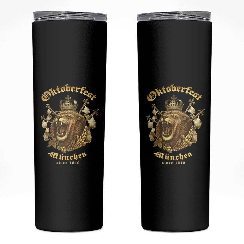 Oktoberfest Munchen Roaring Lion Skinny Tumbler Since 1810 Crown and Beer Weapon - Wonder Print Shop