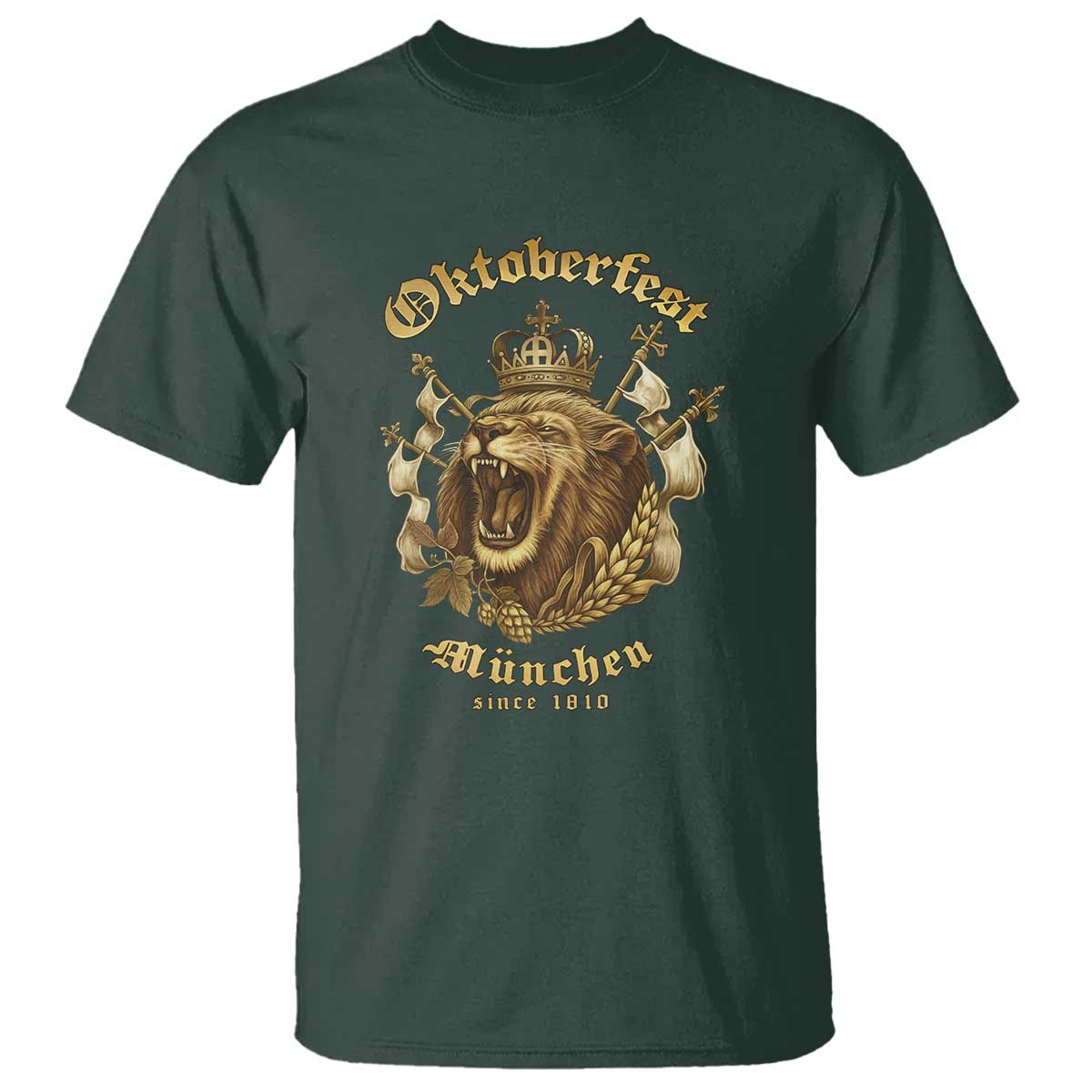Oktoberfest Munchen Roaring Lion T Shirt Since 1810 Crown and Beer Weapon - Wonder Print Shop