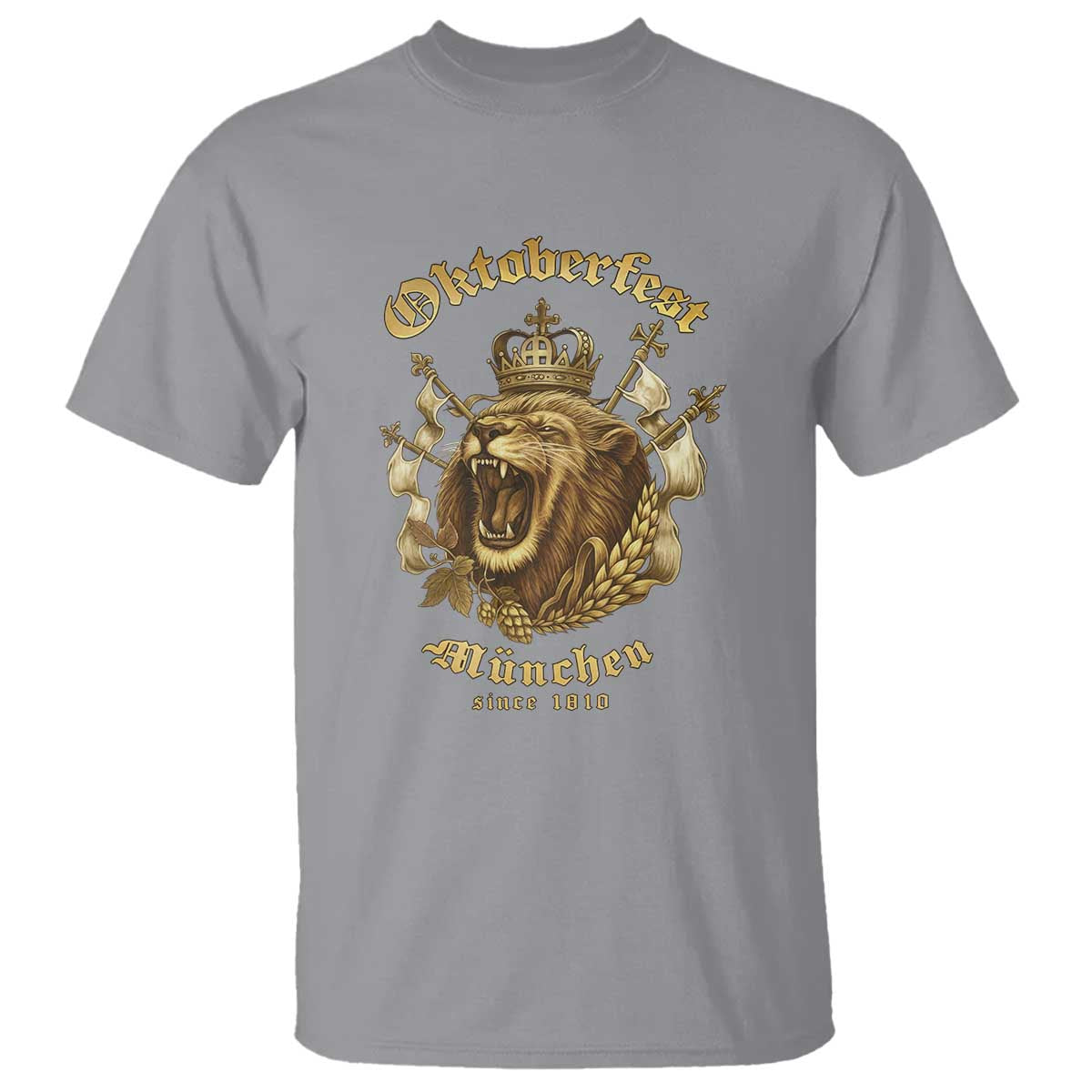 Oktoberfest Munchen Roaring Lion T Shirt Since 1810 Crown and Beer Weapon - Wonder Print Shop