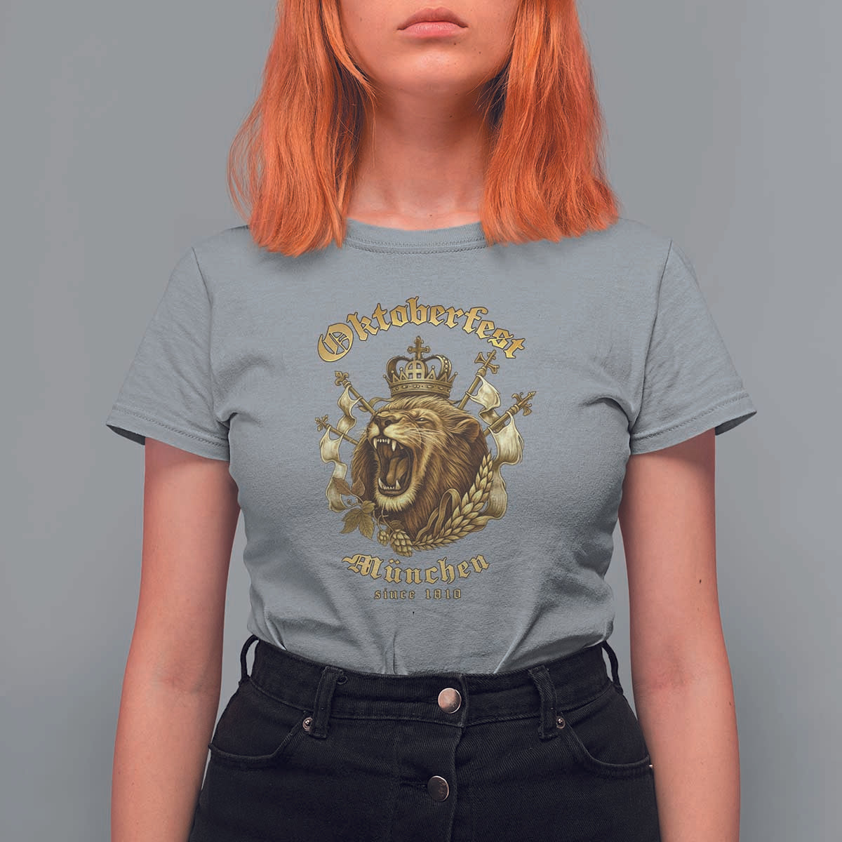 Oktoberfest Munchen Roaring Lion T Shirt For Women Since 1810 Crown and Beer Weapon - Wonder Print Shop