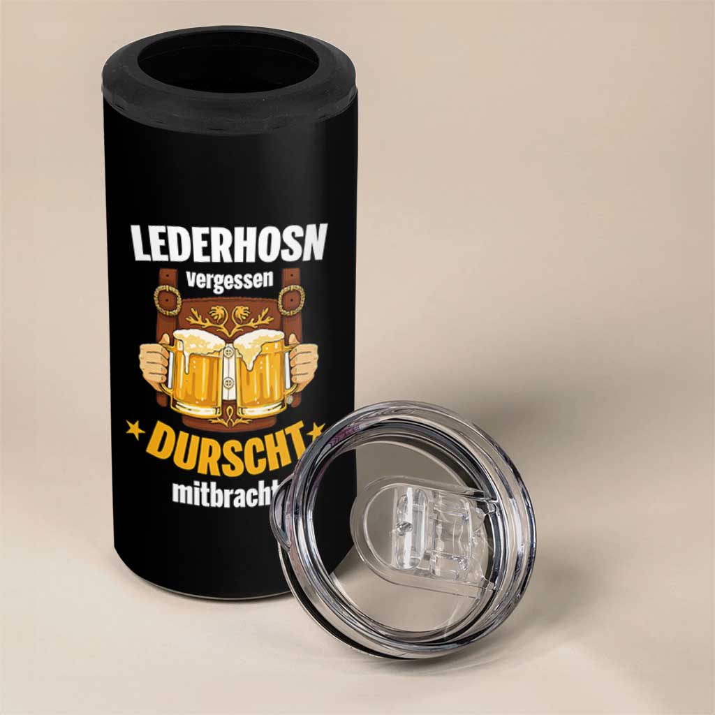Funny Lederhosen Oktoberfest Beer Drinking 4 in 1 Can Cooler Tumbler Lederhosn Vergessen Durscht Mitbracht - Wonder Print Shop
