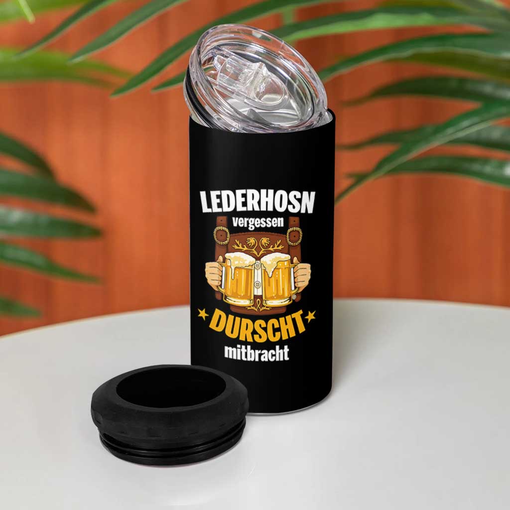 Funny Lederhosen Oktoberfest Beer Drinking 4 in 1 Can Cooler Tumbler Lederhosn Vergessen Durscht Mitbracht - Wonder Print Shop