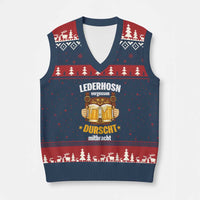 Funny Lederhosen Oktoberfest Beer Drinking V-Neck Knit Sweater Vest Lederhosn Vergessen Durscht Mitbracht - Wonder Print Shop