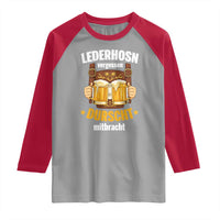 Funny Lederhosen Oktoberfest Beer Drinking Raglan Shirt Lederhosn Vergessen Durscht Mitbracht - Wonder Print Shop