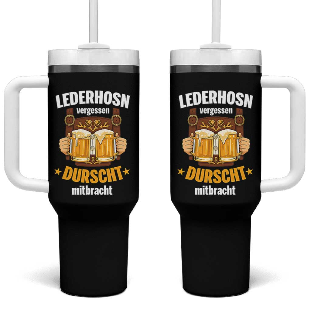 Funny Lederhosen Oktoberfest Beer Drinking Tumbler With Handle Lederhosn Vergessen Durscht Mitbracht - Wonder Print Shop