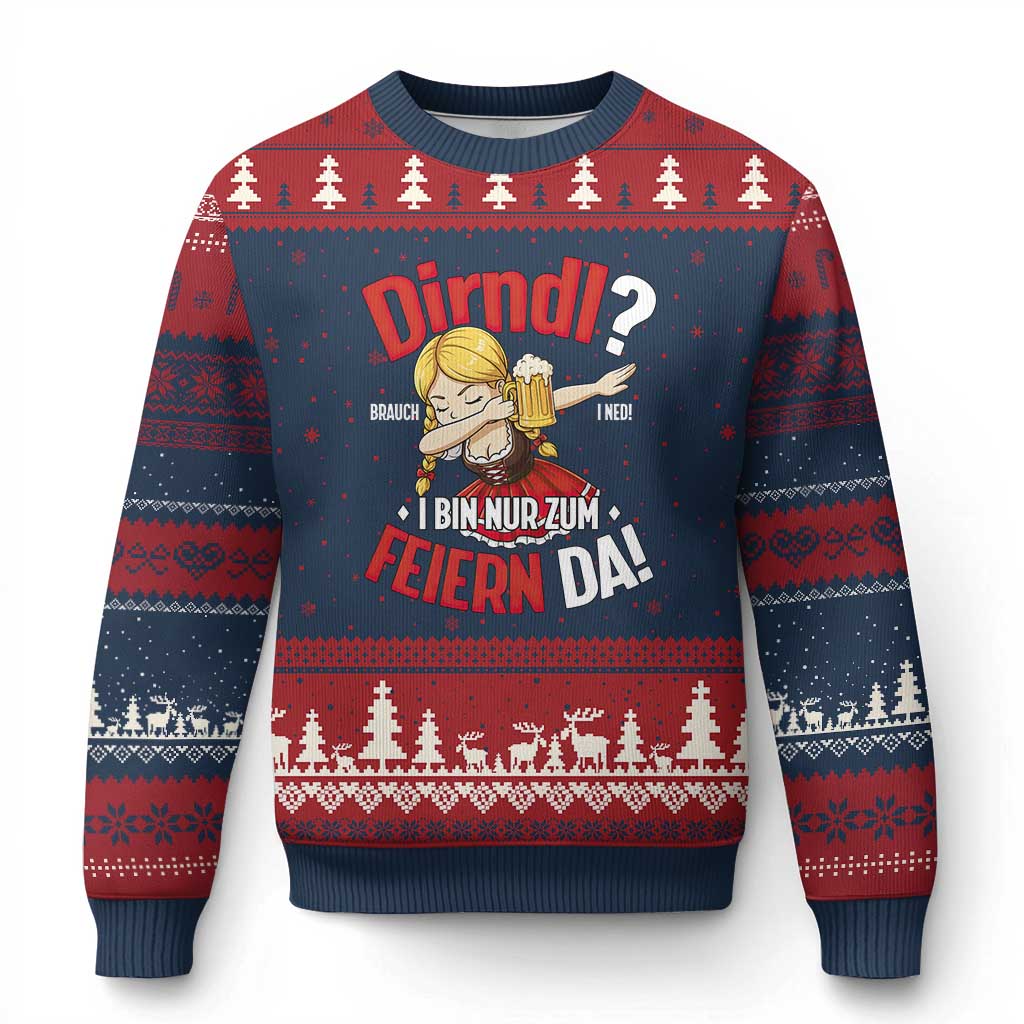 Funny Oktoberfest Dab Girl Ugly Christmas Sweater Dirndl I Bin Nur Zum Feiern Da Party - Wonder Print Shop