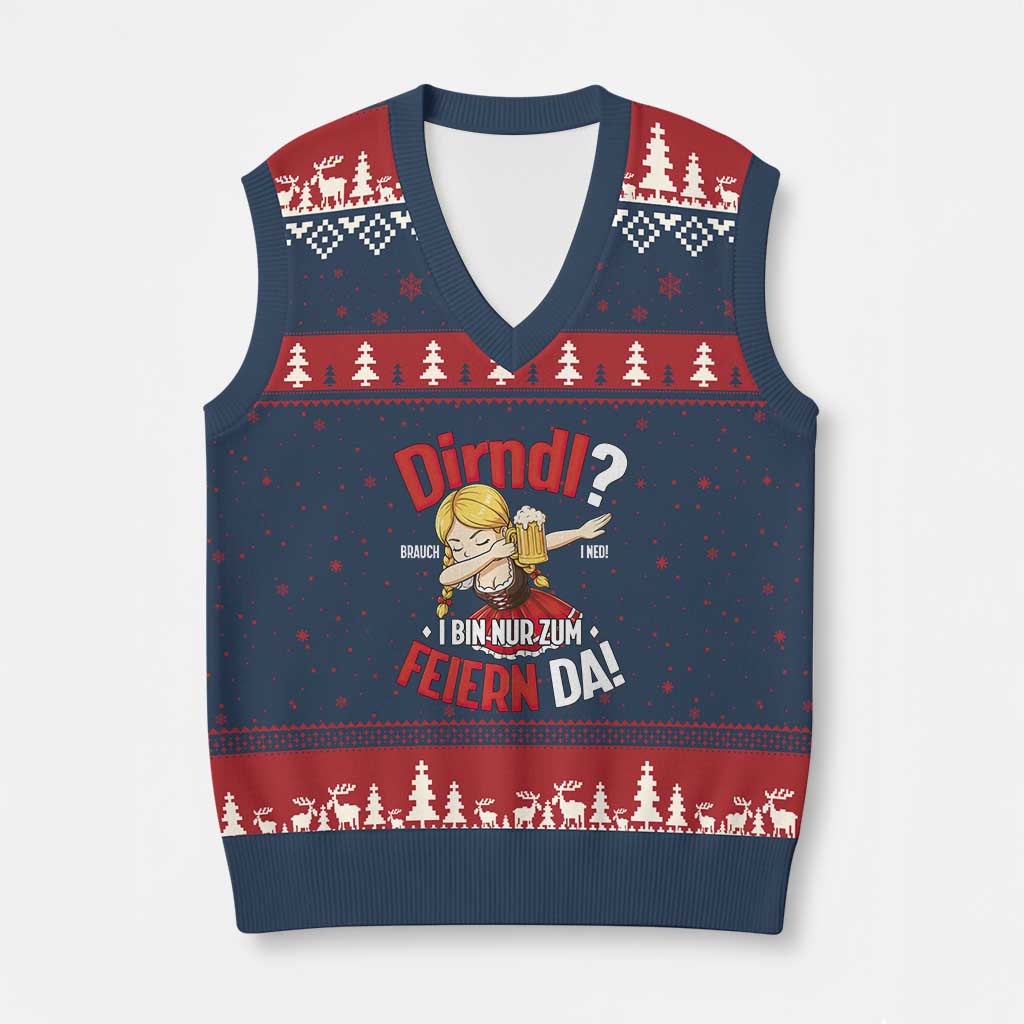 Funny Oktoberfest Dab Girl V-Neck Knit Sweater Vest Dirndl I Bin Nur Zum Feiern Da Party - Wonder Print Shop