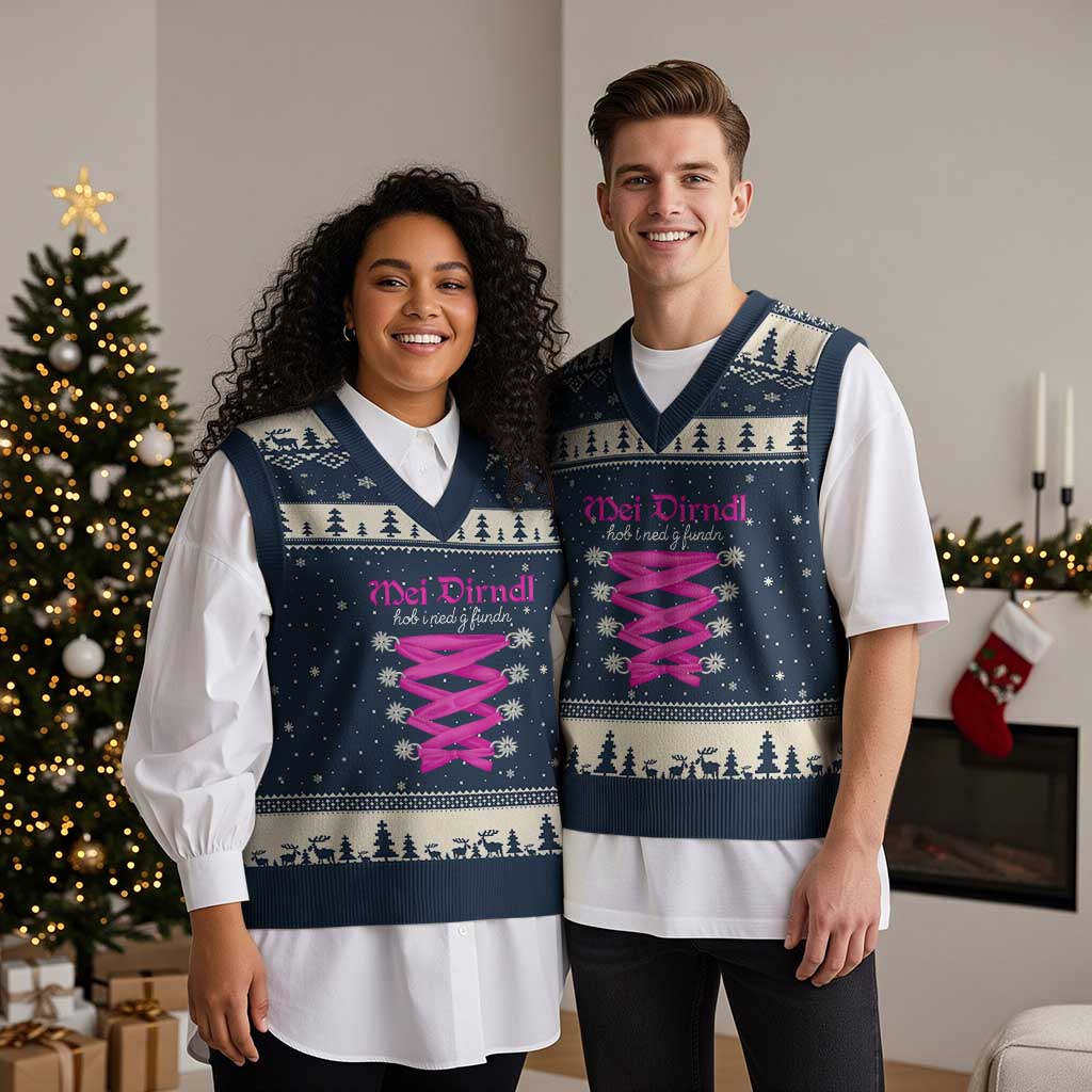 Funny Oktoberfest Corset in Pink V-Neck Knit Sweater Vest I Have Not Found My Dirndl - Wonder Print Shop