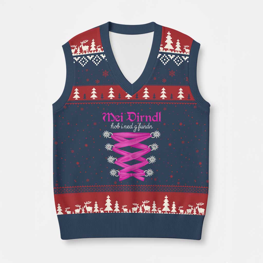 Funny Oktoberfest Corset in Pink V-Neck Knit Sweater Vest I Have Not Found My Dirndl - Wonder Print Shop