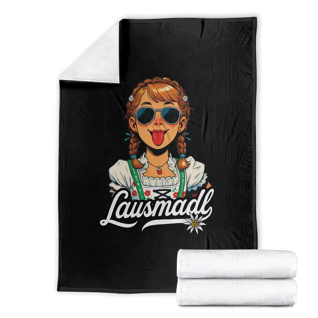 Funny Lausmadl Oktoberfest Throw Blanket Bavarian Girl with Braids Sunnies and Sass - Wonder Print Shop