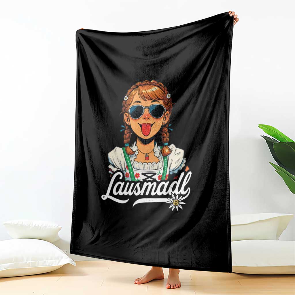 Funny Lausmadl Oktoberfest Throw Blanket Bavarian Girl with Braids Sunnies and Sass - Wonder Print Shop