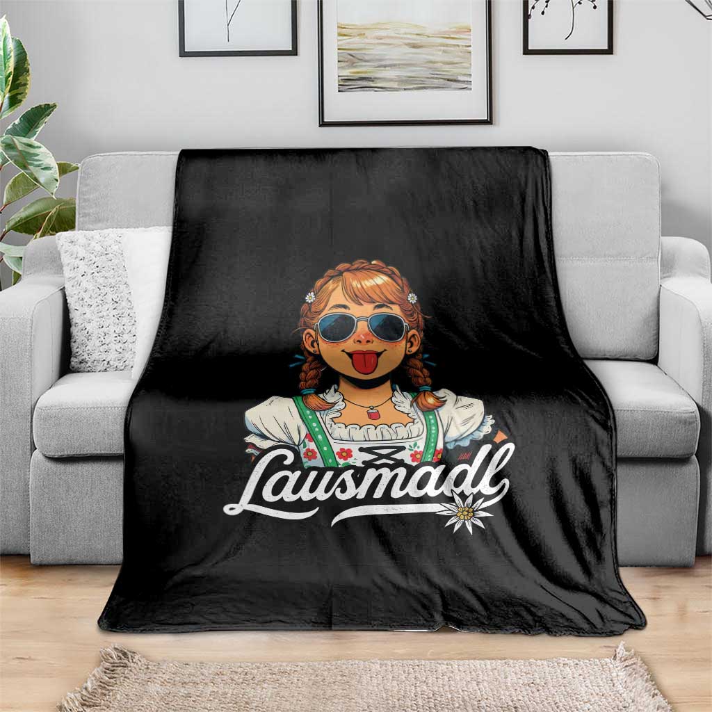 Funny Lausmadl Oktoberfest Throw Blanket Bavarian Girl with Braids Sunnies and Sass - Wonder Print Shop