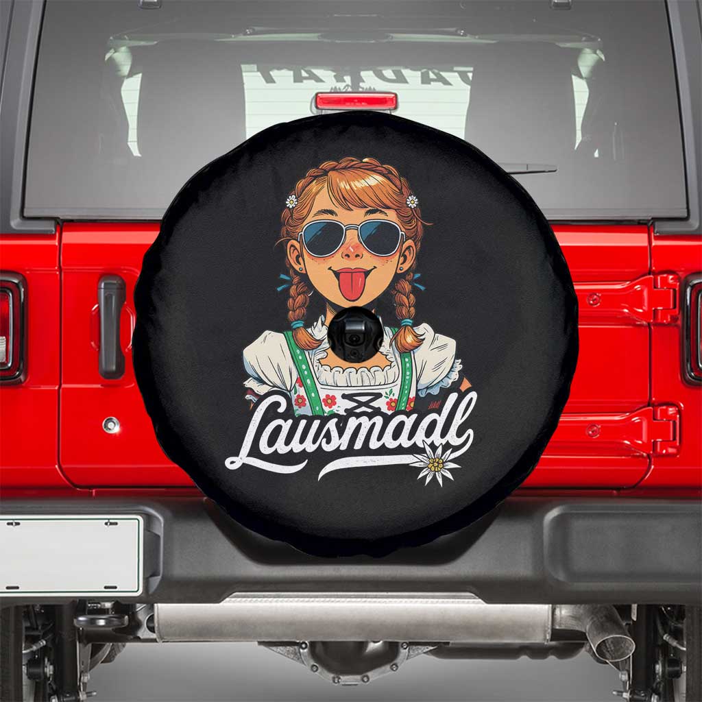 Funny Lausmadl Oktoberfest Spare Tire Cover Bavarian Girl with Braids Sunnies and Sass - Wonder Print Shop
