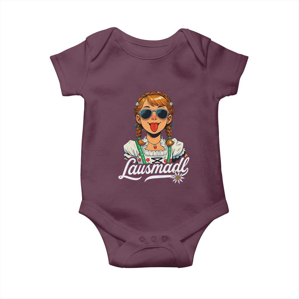 Funny Lausmadl Oktoberfest Baby Onesie Bavarian Girl with Braids Sunnies and Sass - Wonder Print Shop