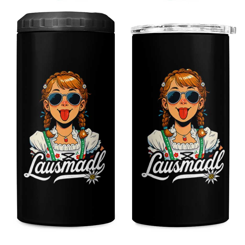 Funny Lausmadl Oktoberfest 4 in 1 Can Cooler Tumbler Bavarian Girl with Braids Sunnies and Sass - Wonder Print Shop