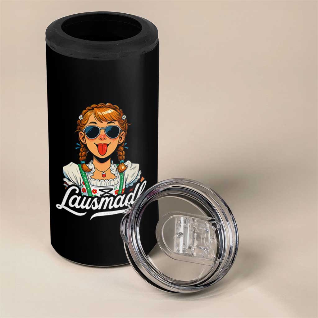 Funny Lausmadl Oktoberfest 4 in 1 Can Cooler Tumbler Bavarian Girl with Braids Sunnies and Sass - Wonder Print Shop