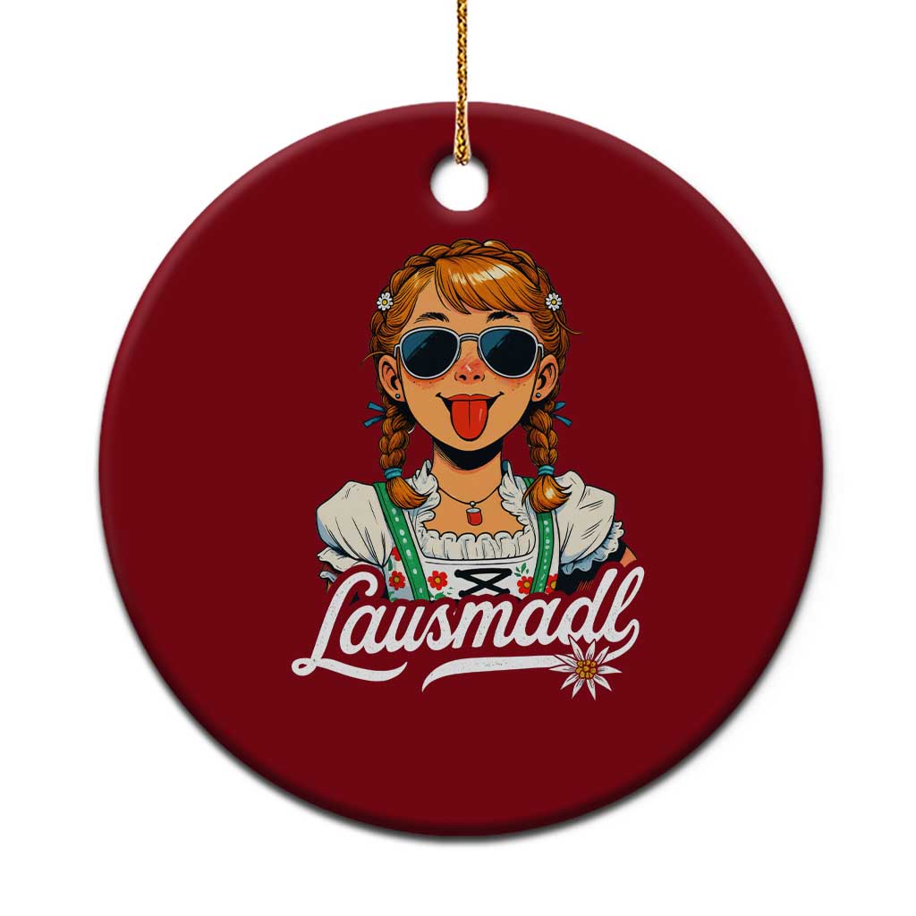 Funny Lausmadl Oktoberfest Ceramic Ornament Bavarian Girl with Braids Sunnies and Sass - Wonder Print Shop