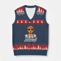 Funny Lausmadl Oktoberfest V-Neck Knit Sweater Vest Bavarian Girl with Braids Sunnies and Sass - Wonder Print Shop